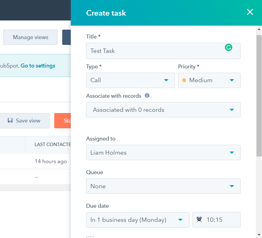 HubSpot Tasks 3 Create
