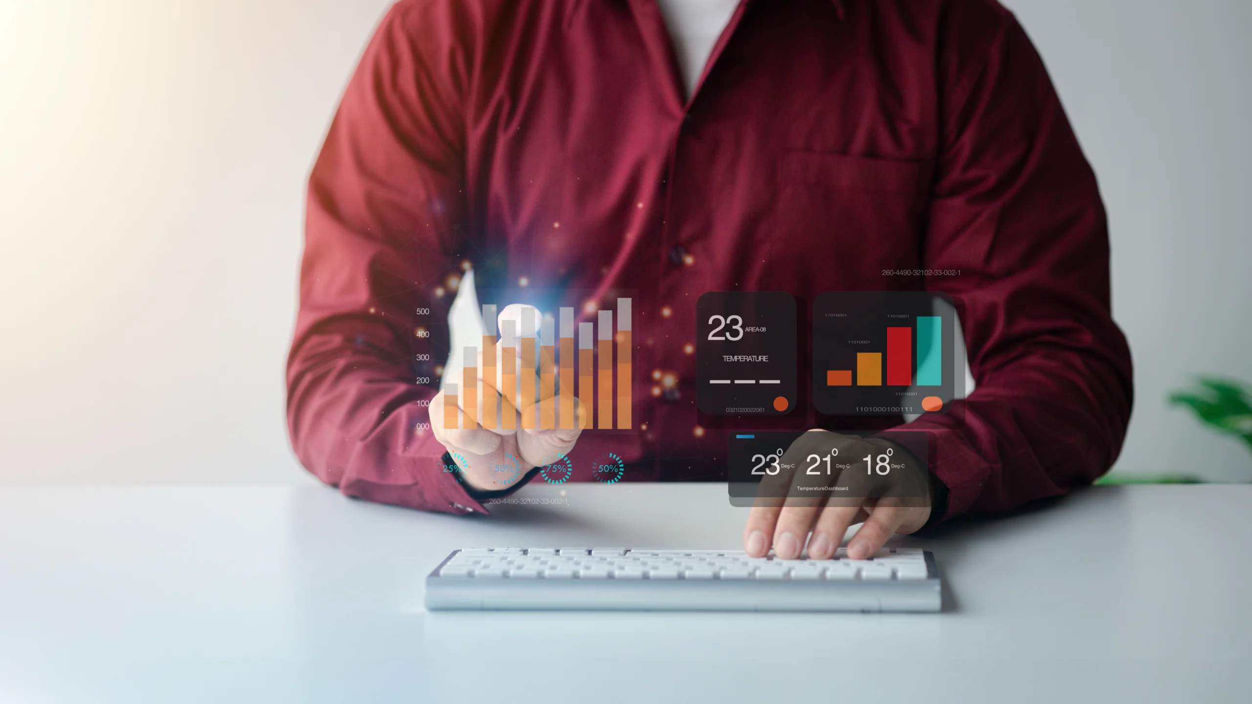 person-typing-keyboard-with-hologram-graphs-showing-status-viewing-financial-data-using-technology-future-help-work-organization-concept-using-modern-technology