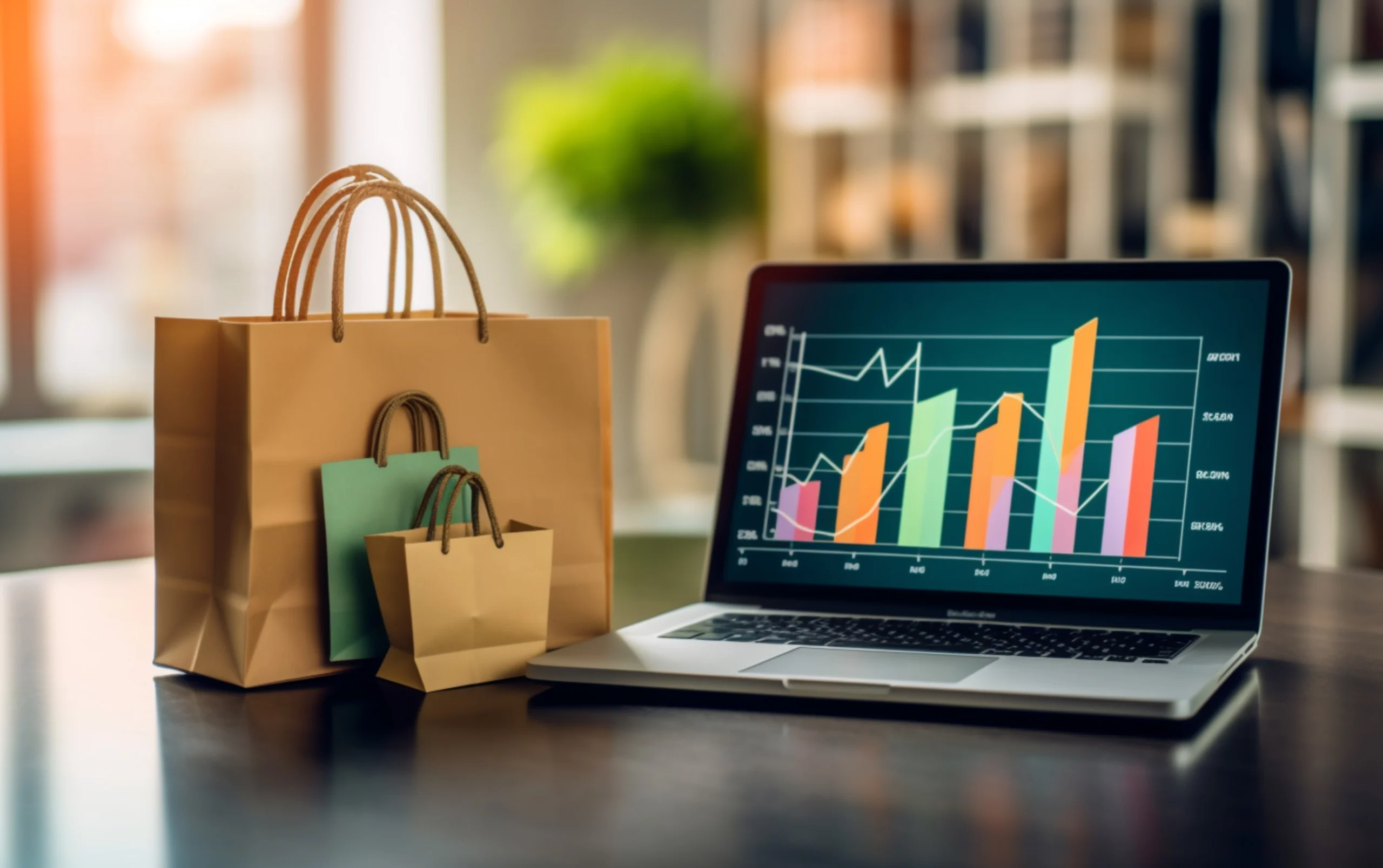 shopping-bags-incart-credit-card-laptop-with-paper-boxes-table